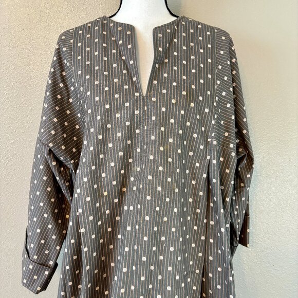 Homemade 80s Vintage‎ Dark Gray Polka Dot Stripes Kimono Maxi Maternity Dress XL - Picture 1 of 11